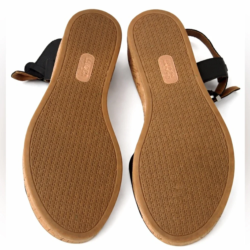 Lucca Lane Black Leather Cork Wedge Sandals Ankle Strap Comfort‎ Size 9 - Picture 4 of 9